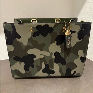 Coach Camouflage Tote Bag with Gold Accents